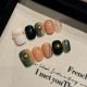 【2286】Dark Green Color Block Nail Kit Shiny Green Tones & DIY Contrast Accessories