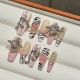 095 Pink zebra print handmade removable nail patch for wearing nail art