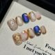 2358 Hand made removable nail patch for wearing nail art with French gold edge